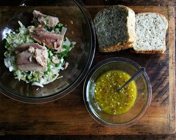Step 2.1: Break the smoked trout into large pieces over the top