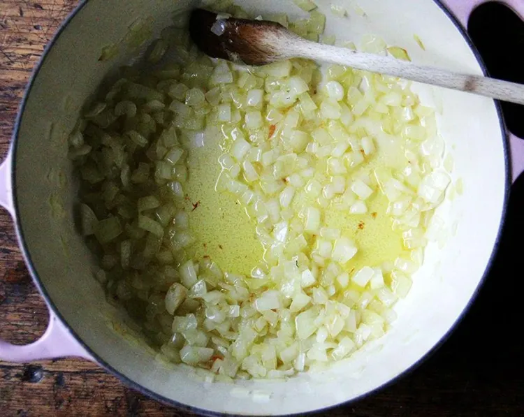 Step 2.1: In a large pot, heat olive oil over high heat until it shimmers