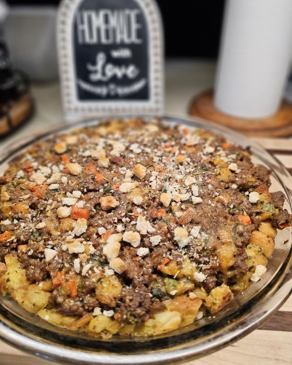 Low FODMAP Sourdough Stuffing and Hamburger Pie recipe