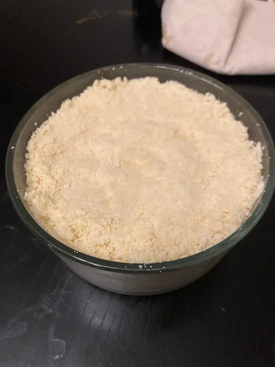 Step 1.1: Add butter and rub in the four til crumbly as below