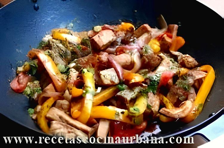 Pork Loin with Vegetables and Fruits in the Wok recipe