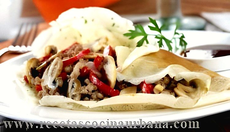 Crepes Stuffed with Pork and Mushrooms recipe