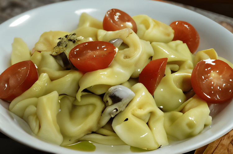 Meat Tortelloni with Mushroom Cream Sauce and Pecorino Cheese recipe