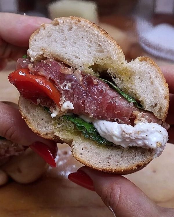Burrata Prosciutto Sandwich with Cherry Tomato Confit recipe