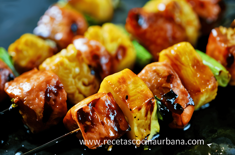 Marinated Salmon Skewers with Walnuts recipe