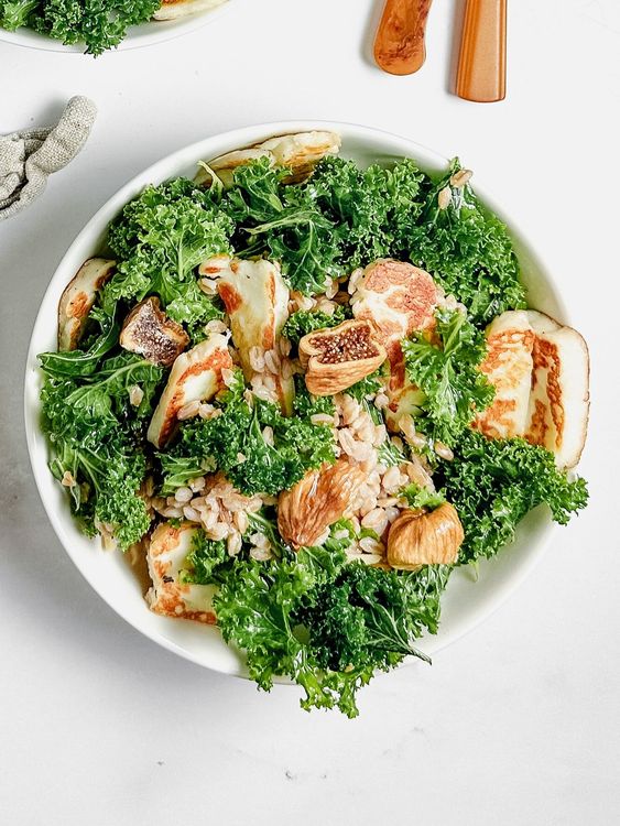 Halloumi Grain Bowls with Figs and Charred Lemons recipe