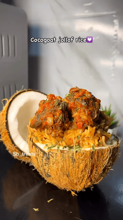 Coconut Jollof Rice with Goat Head recipe