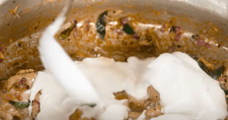Step 3.1: Add curd, prepared masala, and cook together for a while