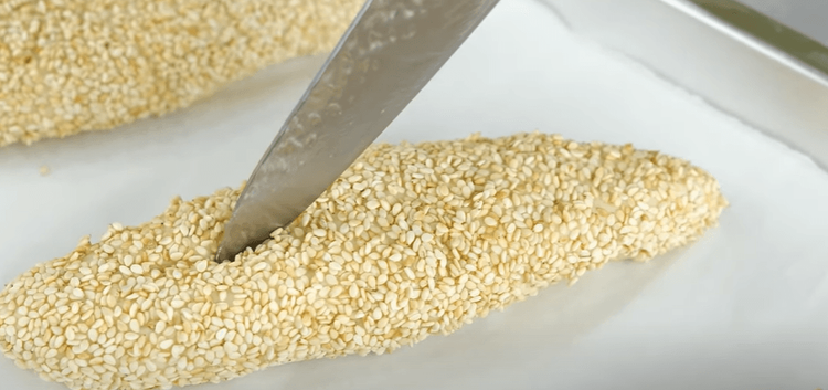 Step 2.2: Place it on a flat surface (sesame seeds coated side upwards)