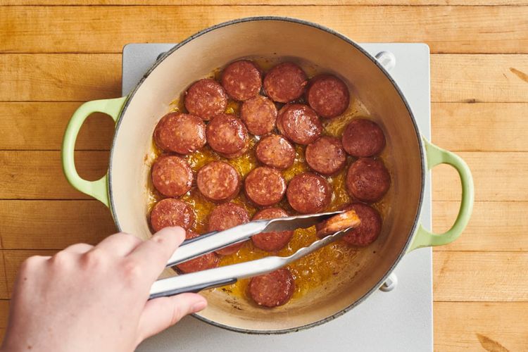 Step 4.1: Add sausage in a single layer and cook until browned on both sides