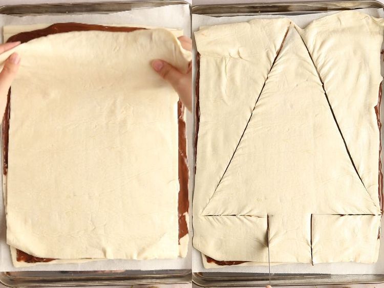Step 2.1: Using a sharp knife or pizza cutter, cut the outline of a Christmas tree