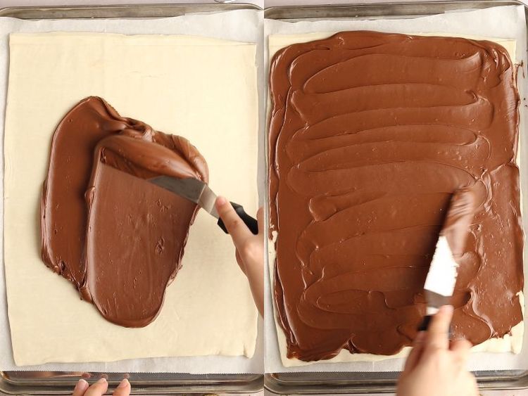 Step 2.1: Spread Nutella evenly over the puff pastry using a spatula or butter knife