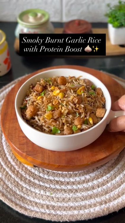 High Protein Burnt Garlic Fried Rice with Soya Chunks recipe