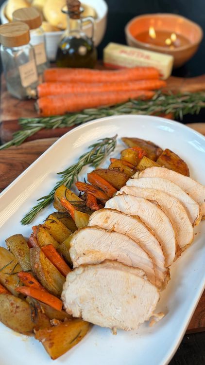 Herb Butter Turkey Breast with Carrots & Potatoes recipe