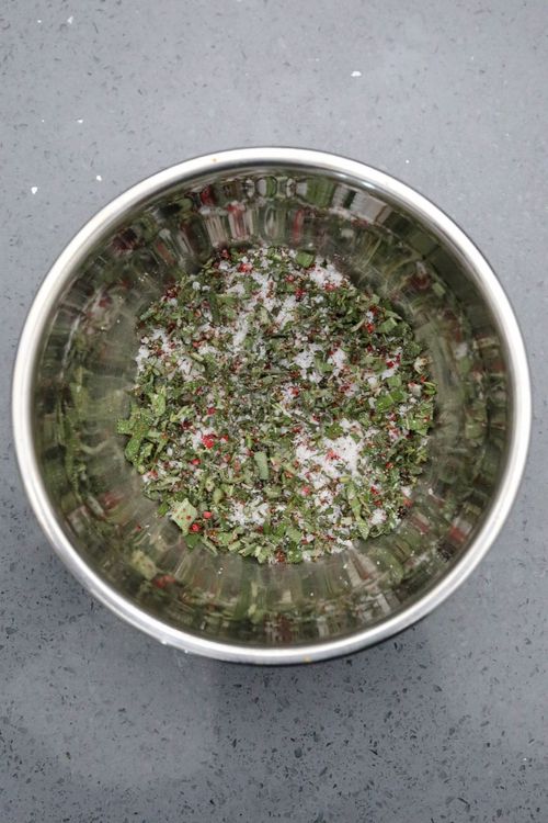 Step 1.1: In a mixing bowl, combine the salt, pepper, sage, rosemary, and thyme