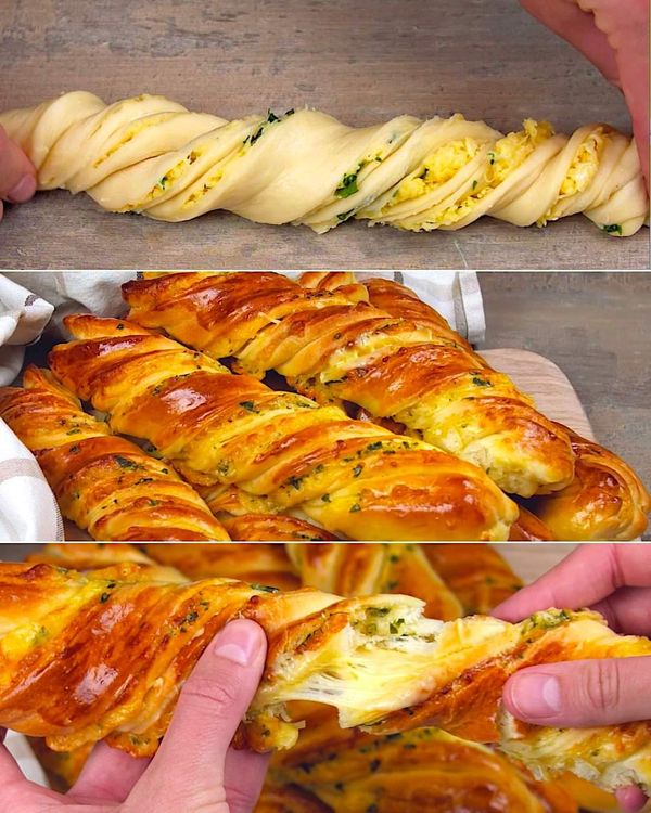 Step 1.1: Gather strips by two, sandwiching some more butter in between