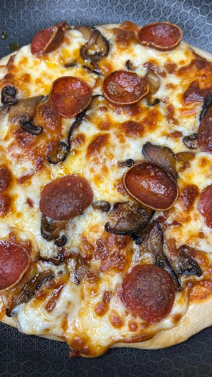 Pepperoni Pizza with Wild Mushrooms recipe