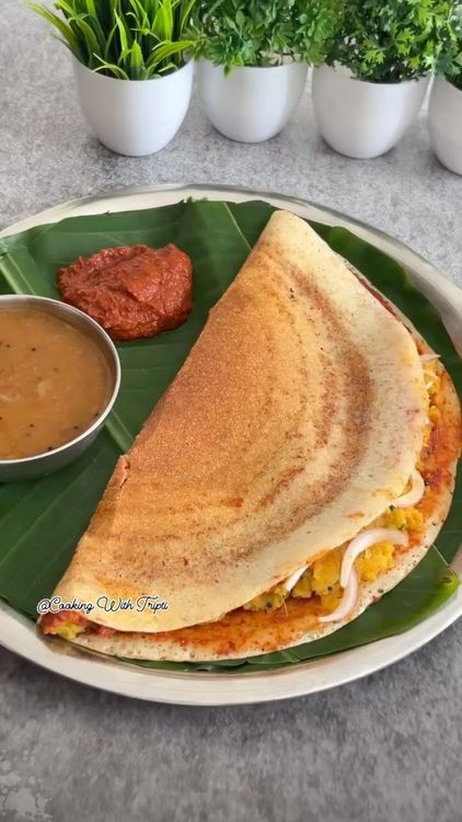 Instant Masoor Masala Dosa with Red Chutney recipe