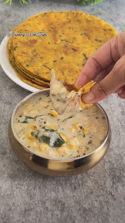 Poha Paratha with Sweet Corn Raita recipe