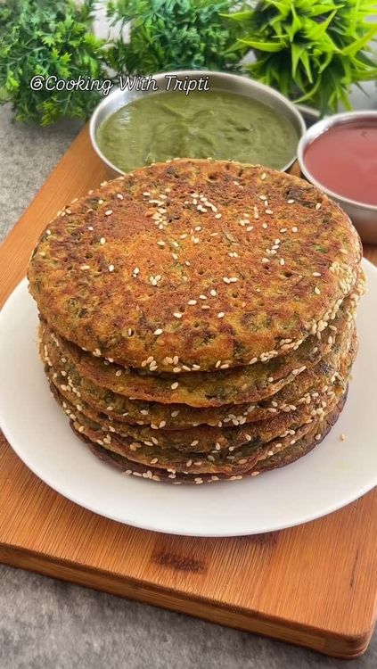 Millet Spinach Pancakes with Coriander Chutney recipe