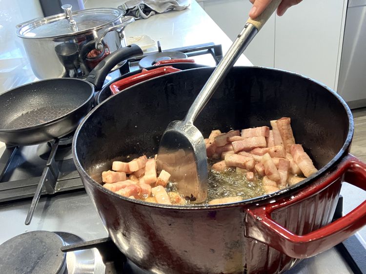 Step 2.5: Heat olive oil over medium-high heat in a heavy-based cast iron pot