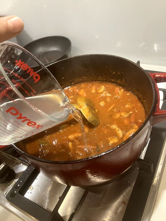Step 4.1: Add pasta to the sauce along with 1/3 cup of pasta cooking water, Mix through until the sauce is covering the pasta and the meat and mushrooms are nicely incorporated