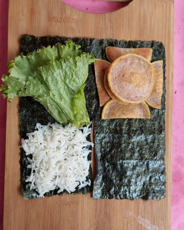 Nori Sushi with Rice and Salami recipe
