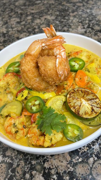 Yellow Thai Curry with Crispy Coconut Shrimp recipe