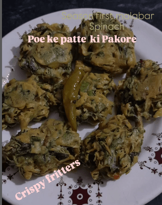 Poe ke Patte ki Pakore (Malabar Spinach Fritters) recipe